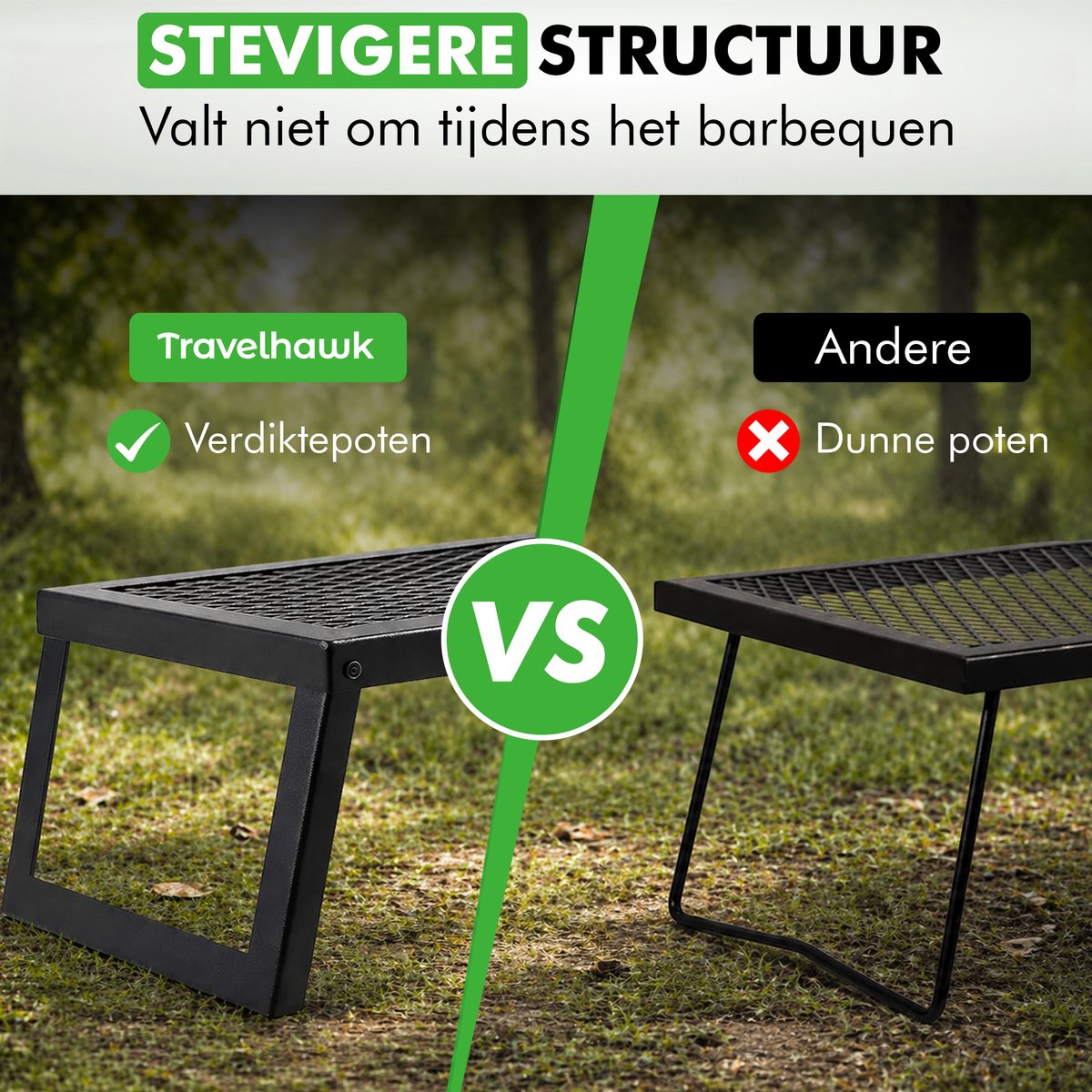 Compacte camping grill van gelegeerd staal