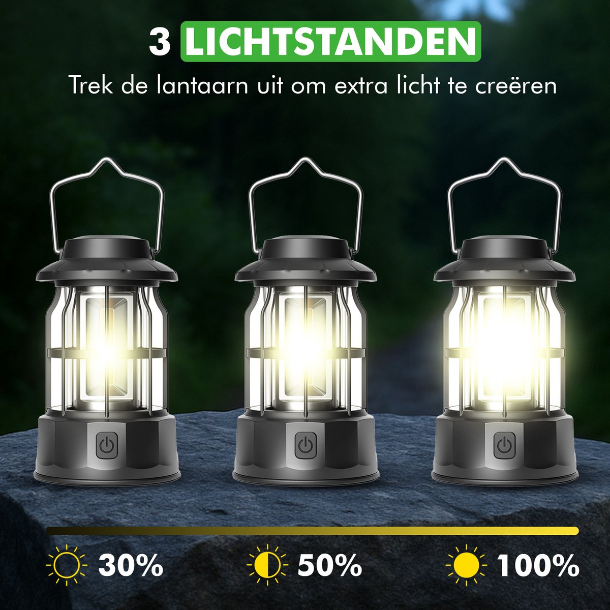Compacte tentlamp op batterijen zwart