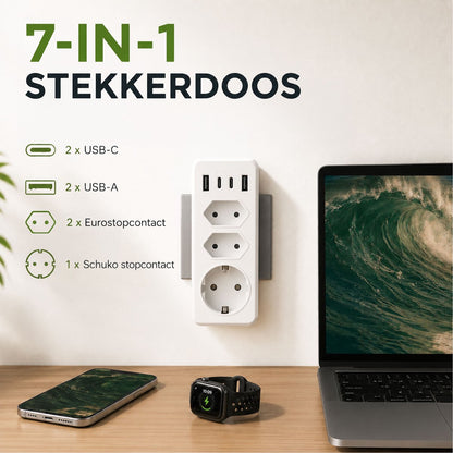 Compacte verdeelstekker met geaarde stopcontacten
