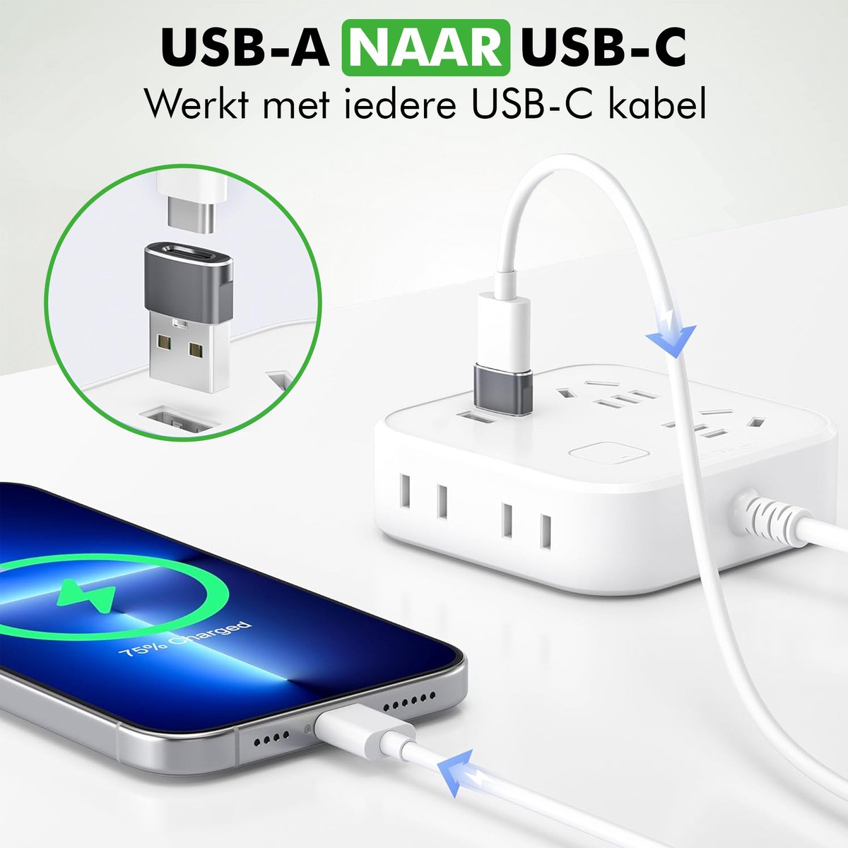 Detail van USB-A aansluiting van Travelhawk USB-C adapter