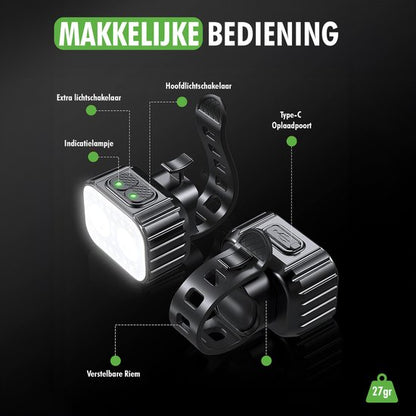 Detail van bevestigingsbandjes van de fietsverlichting