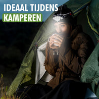 Detail van lichtstanden en bedieningselementen van Travelhawk oplaadbare LED hoofdlamp