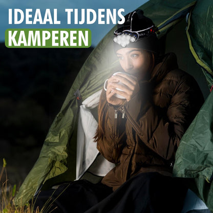 Detail van lichtstanden en bedieningselementen van Travelhawk oplaadbare LED hoofdlamp