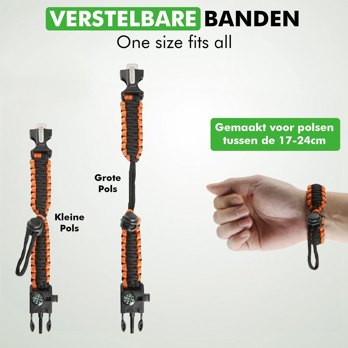 Ingebouwd fluitje op Travelhawk survival armband voor noodsignalen