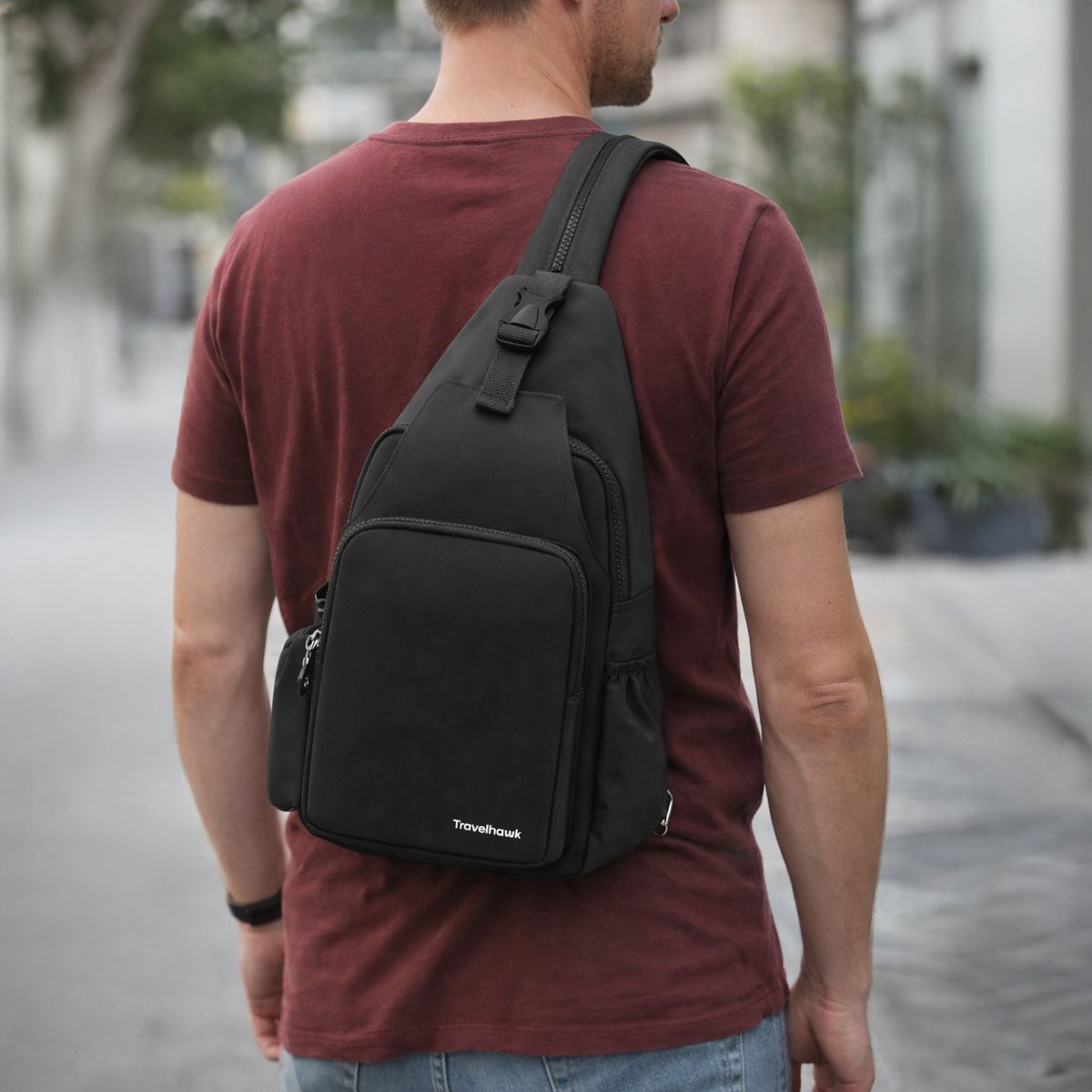 Moderne unisex sling bag zwart