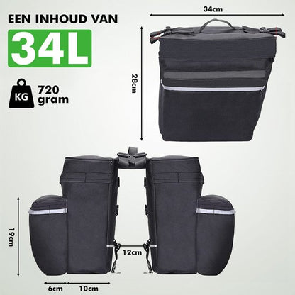 Open Travelhawk fietstas met inhoud zichtbaar