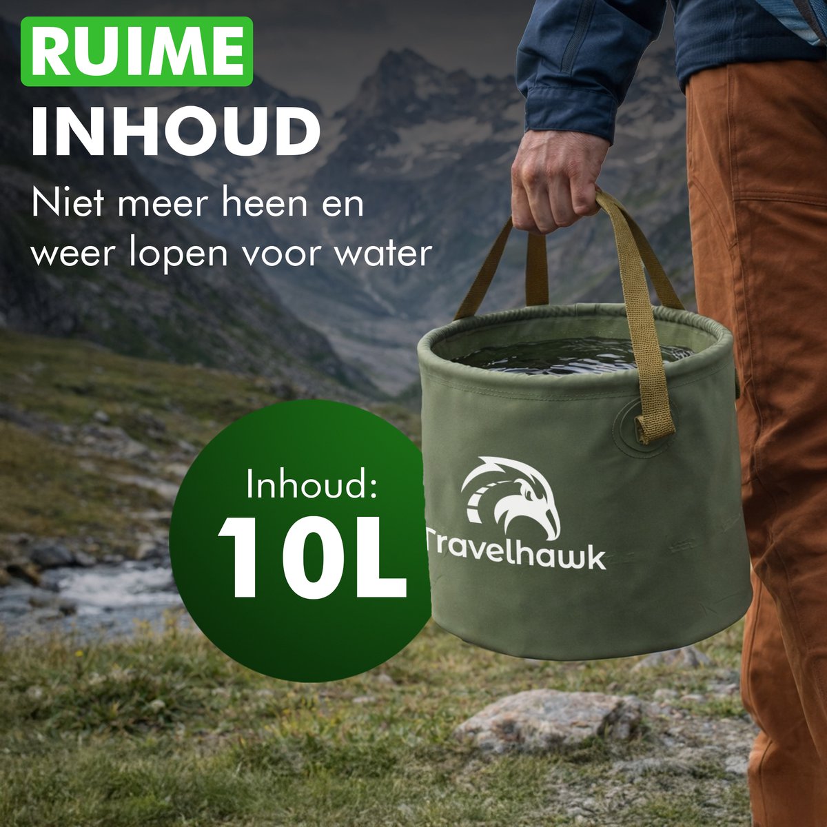 Opvouwbare camping emmer met stevig handvat dragen
