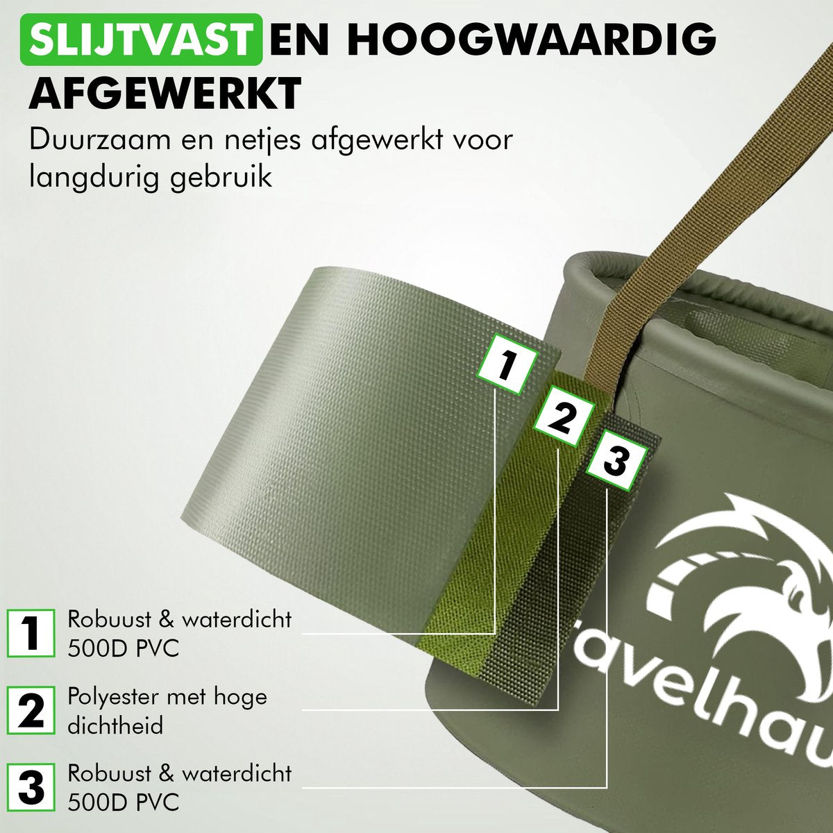 Opvouwbare emmer detail materiaal en structuur
