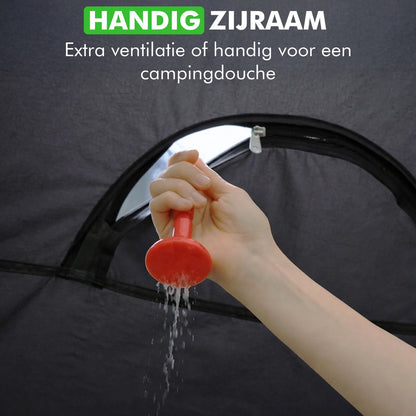 Pop up privacytent met doucheslang doorvoer opening
