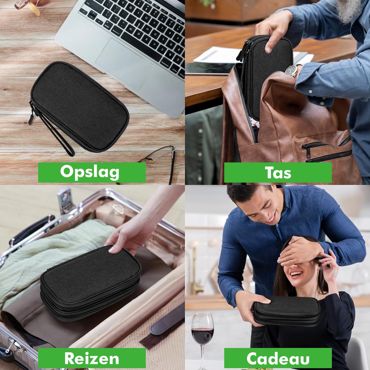 Rits en duurzaam materiaal van zwarte Travelhawk kabel organizer opbergtas