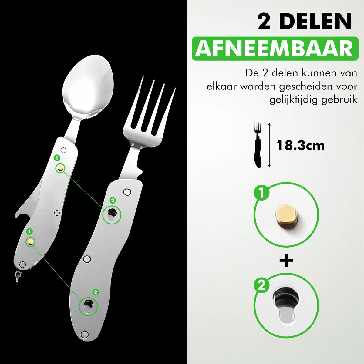 Roestvrij stalen survival bestek compact ontwerp
