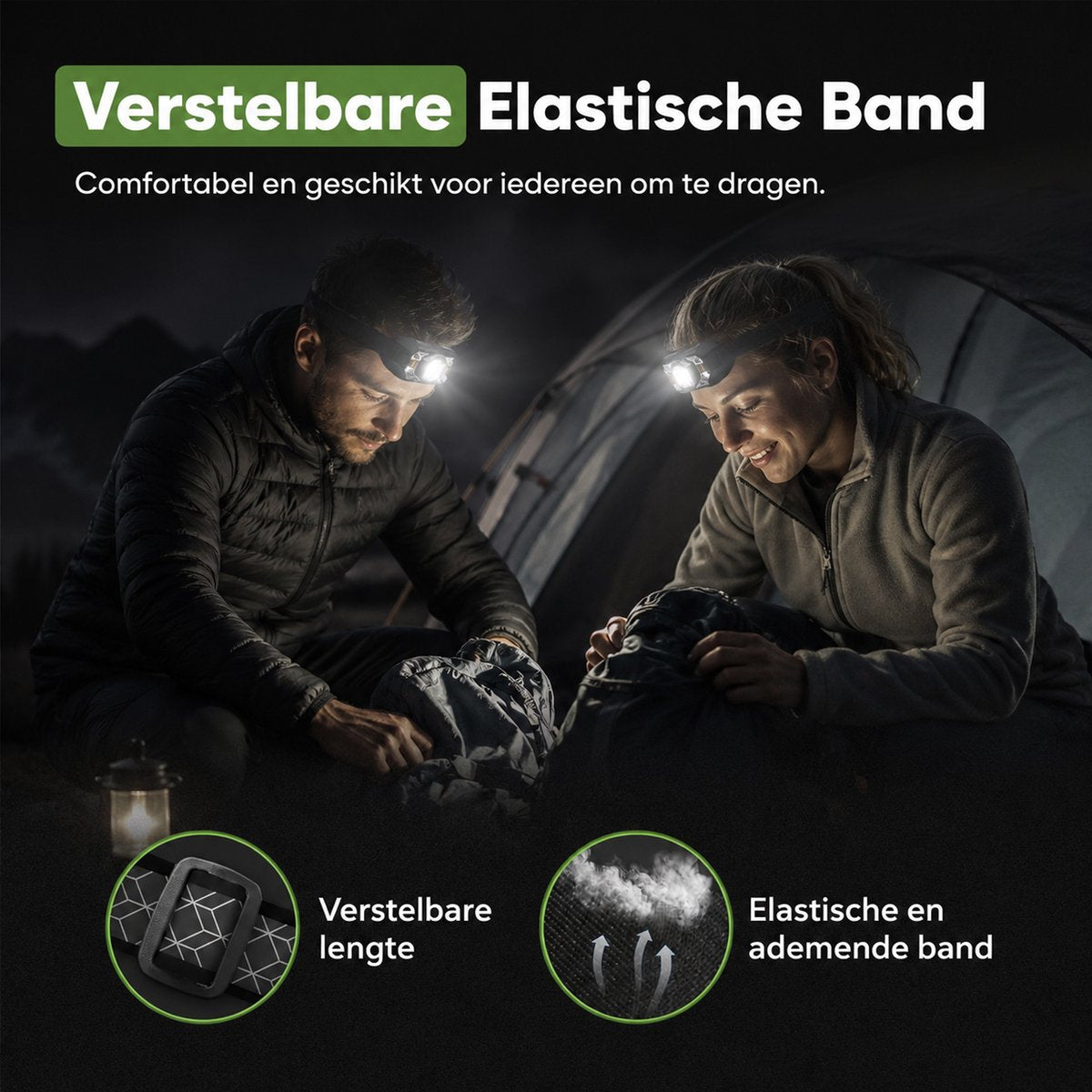 Set van 2 USB-C oplaadbare hoofdlampen voor outdoor en sportactiviteiten