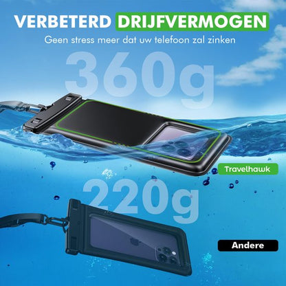Smartphone in Travelhawk waterdicht hoesje onder water