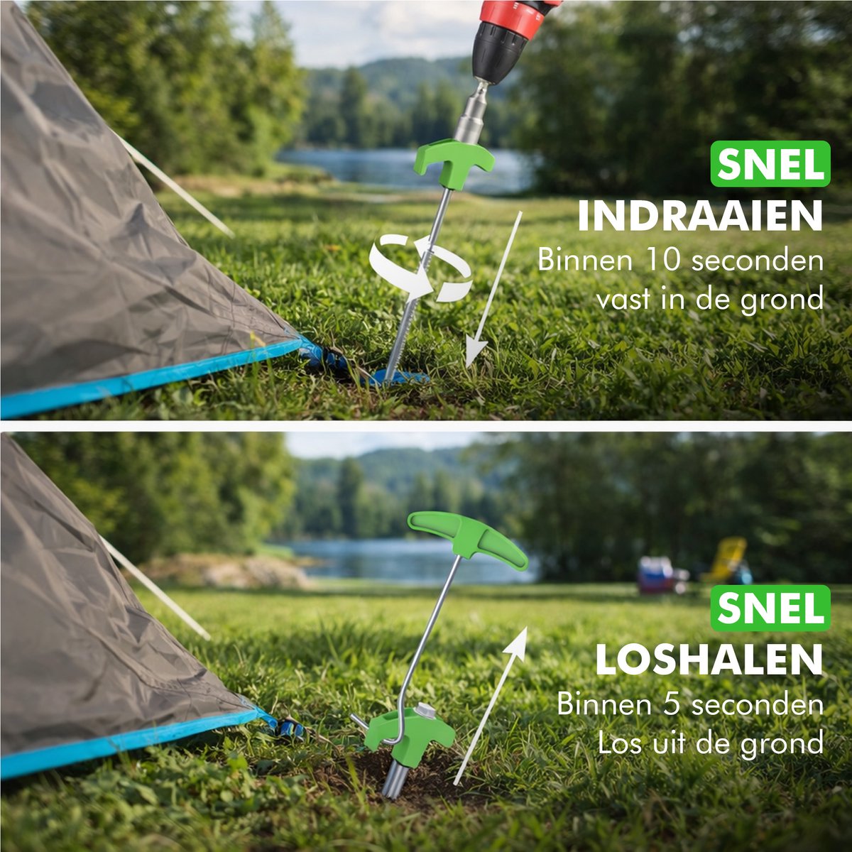 Stalen tentharing voor het stevig vastzetten van een tent in de grond