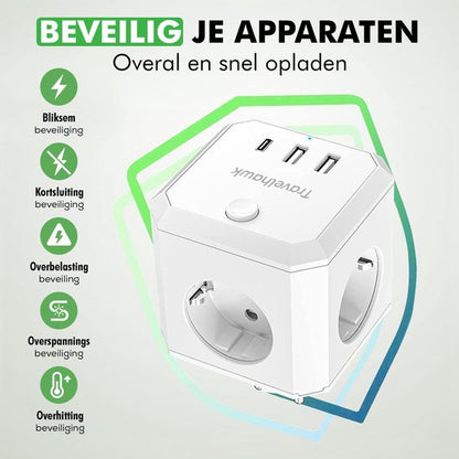 Travelhawk 7-in-1 verdeelstekker PowerCube met meerdere aansluitingen