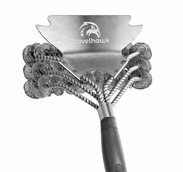 Travelhawk BBQ borstel RVS staalborstel grill reiniging zilver
