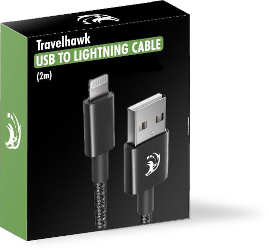 Travelhawk USB-A naar Lightning kabel zwart