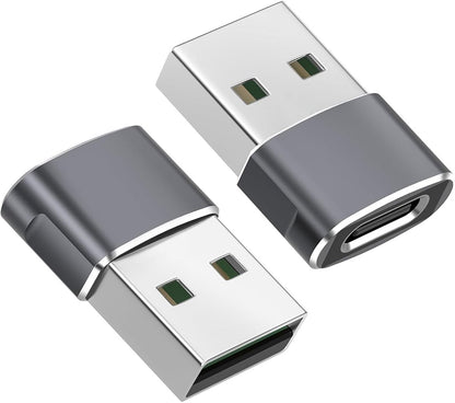 Travelhawk USB-A naar USB-C adapter set van 2 grijze converters vrijstaand productbeeld