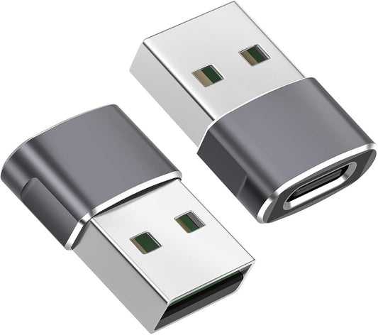 Travelhawk USB-A naar USB-C adapter set van 2 grijze converters vrijstaand productbeeld