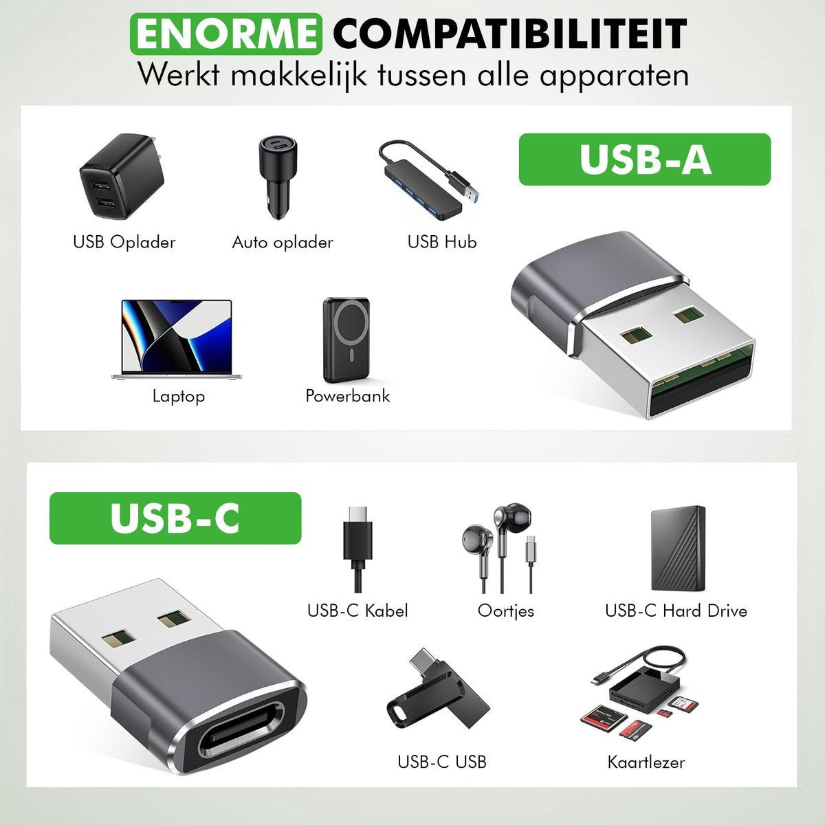 Travelhawk USB-A naar USB-C adapters gebruikt
