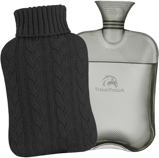 Travelhawk XL warmwaterkruik 2 liter met zwarte wol hoes