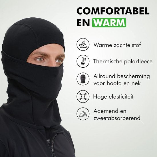 Travelhawk balaclava helmmuts zwart voor motor en scooter