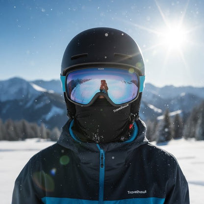 Travelhawk balaclava zwart gedragen onder helm