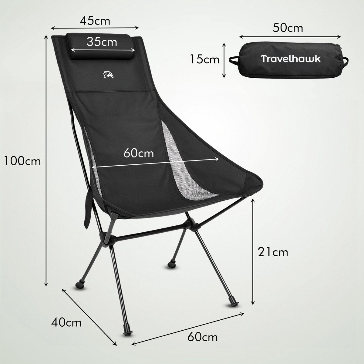 Travelhawk campingstoel compact opgevouwen in draagtas