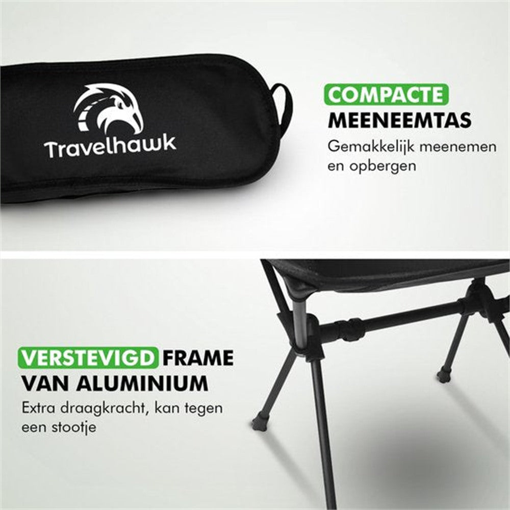 Travelhawk campingstoel ingeklapt klaar voor transport