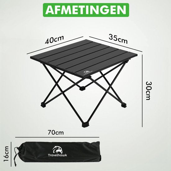 Travelhawk campingtafel zwart met stevig frame