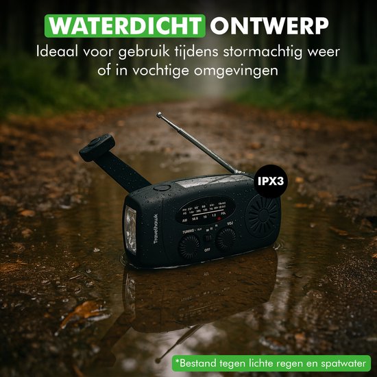 Travelhawk draagbare noodradio compact en waterbestendig