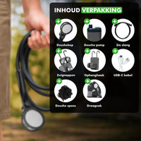 Travelhawk elektrische campingdouche zwart met ophangaccessoires