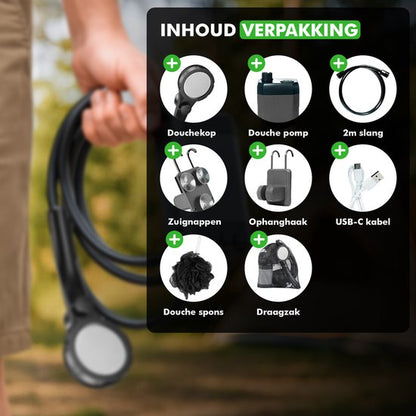 Travelhawk elektrische campingdouche zwart met ophangaccessoires