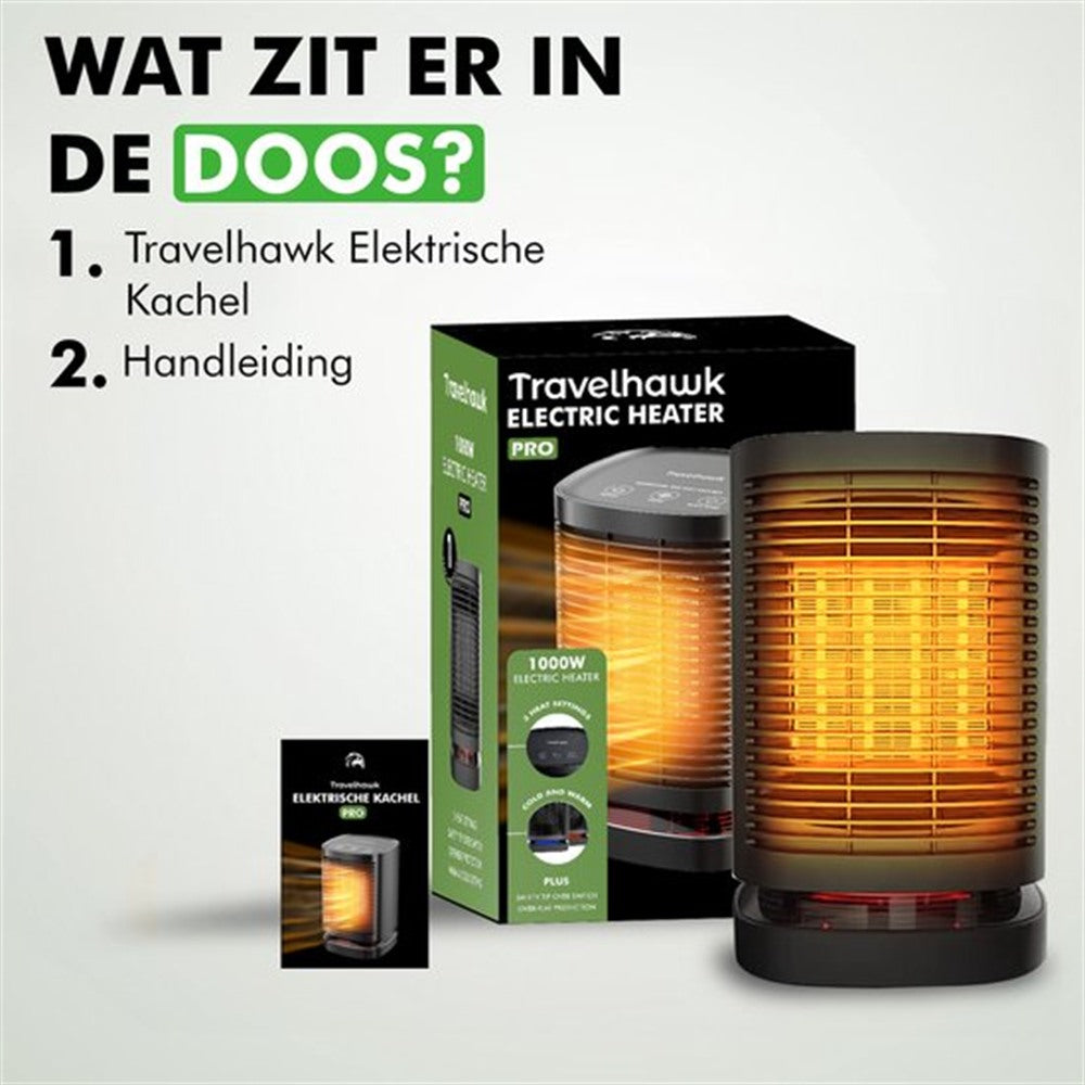 Travelhawk elektrische kachel compact formaat voor thuis of kantoor