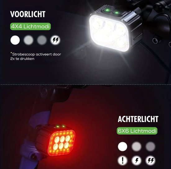 Travelhawk fietsverlichting set LED oplaadbaar voor en achterlicht