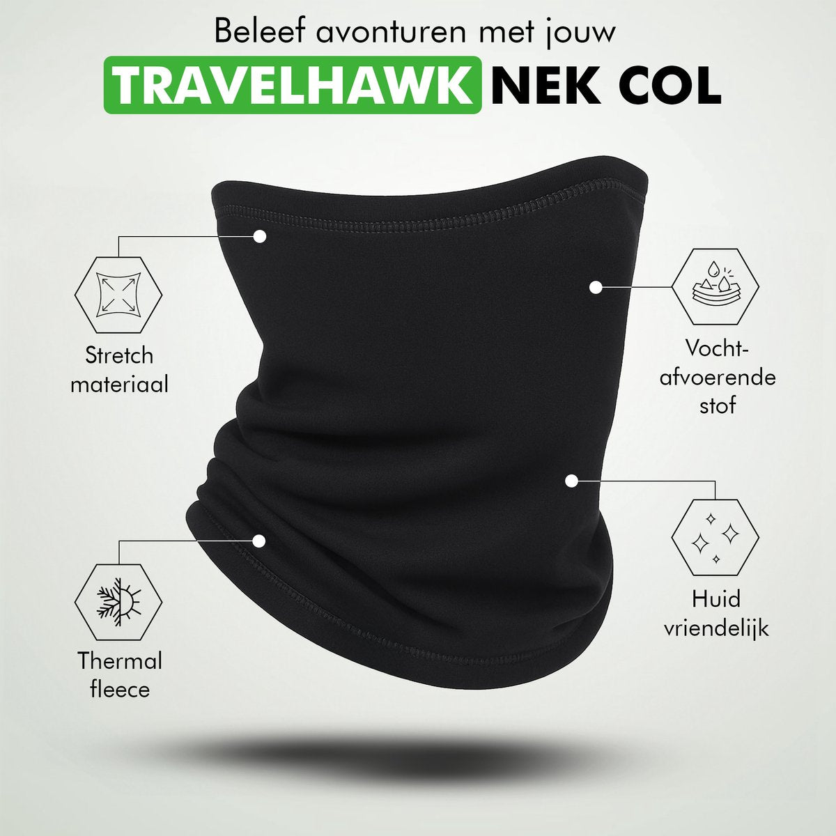 Travelhawk halswarmer close up van zacht en rekbaar fleece