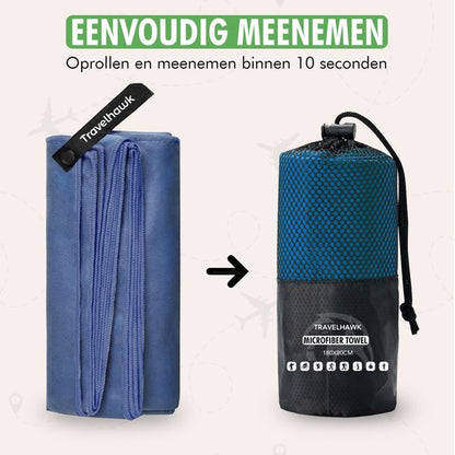 Travelhawk handdoek compact opgevouwen in etui