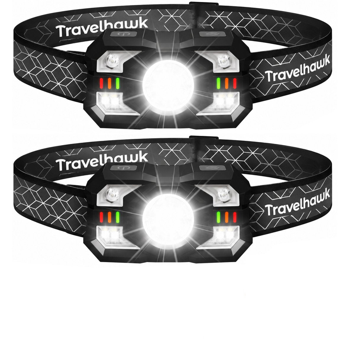 Travelhawk hoofdlamp oplaadbaar 2000 lumen set van 2 zwarte