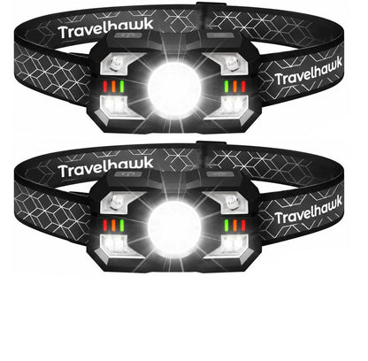 Travelhawk hoofdlamp oplaadbaar 2000 lumen set van 2 zwarte