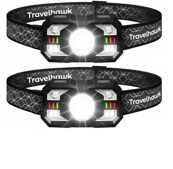 Travelhawk hoofdlamp oplaadbaar 2000 lumen set van 2 zwarte