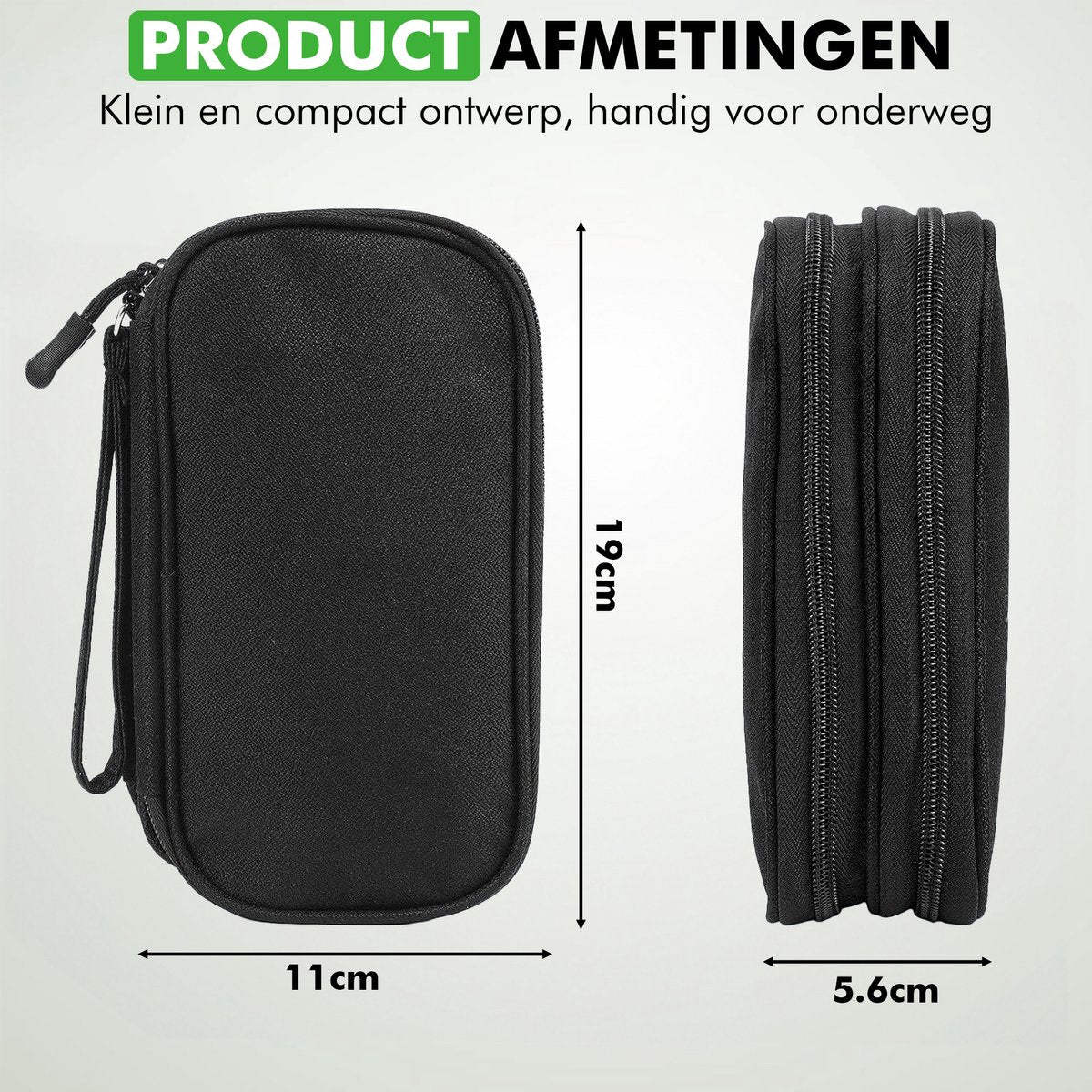 Travelhawk kabel organizer opbergtas gebruikt op bureau met tech accessoires