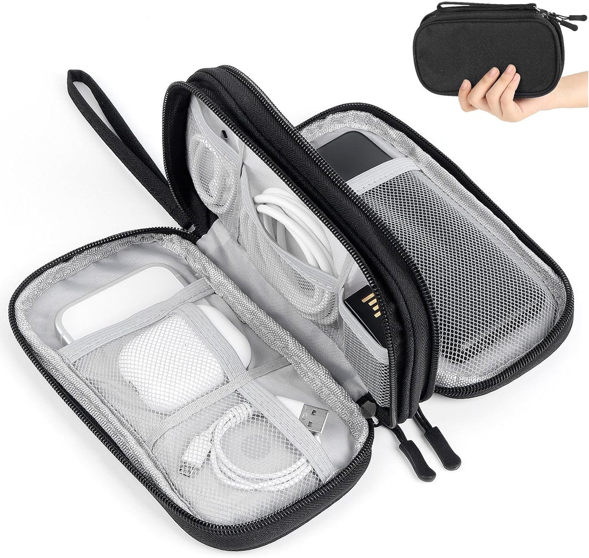 Travelhawk kabel organizer opbergtas small zwart – vrijstaand productbeeld