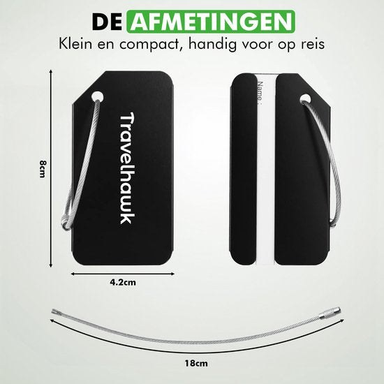 Travelhawk kofferlabels aluminium detail gravure en ontwerp