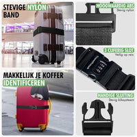 Travelhawk kofferriem 180 cm verstelbare bagageriem met cijferslot voor koffer