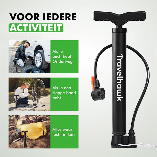 Travelhawk mini fietspomp met ventieladapter geschikt voor Presta en Schrader