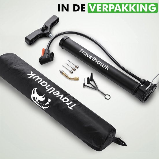 Travelhawk mini fietspomp zwart aluminium detail pompkop