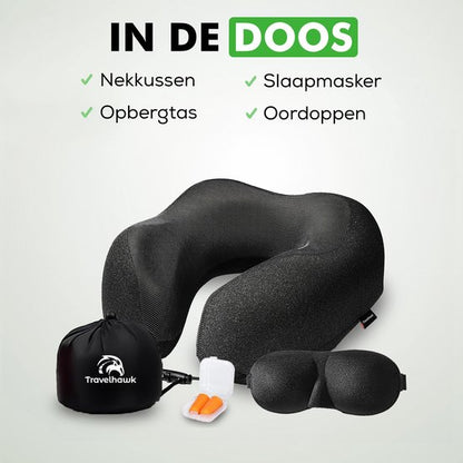 Travelhawk nekkussen vliegtuig zwart met sluitband