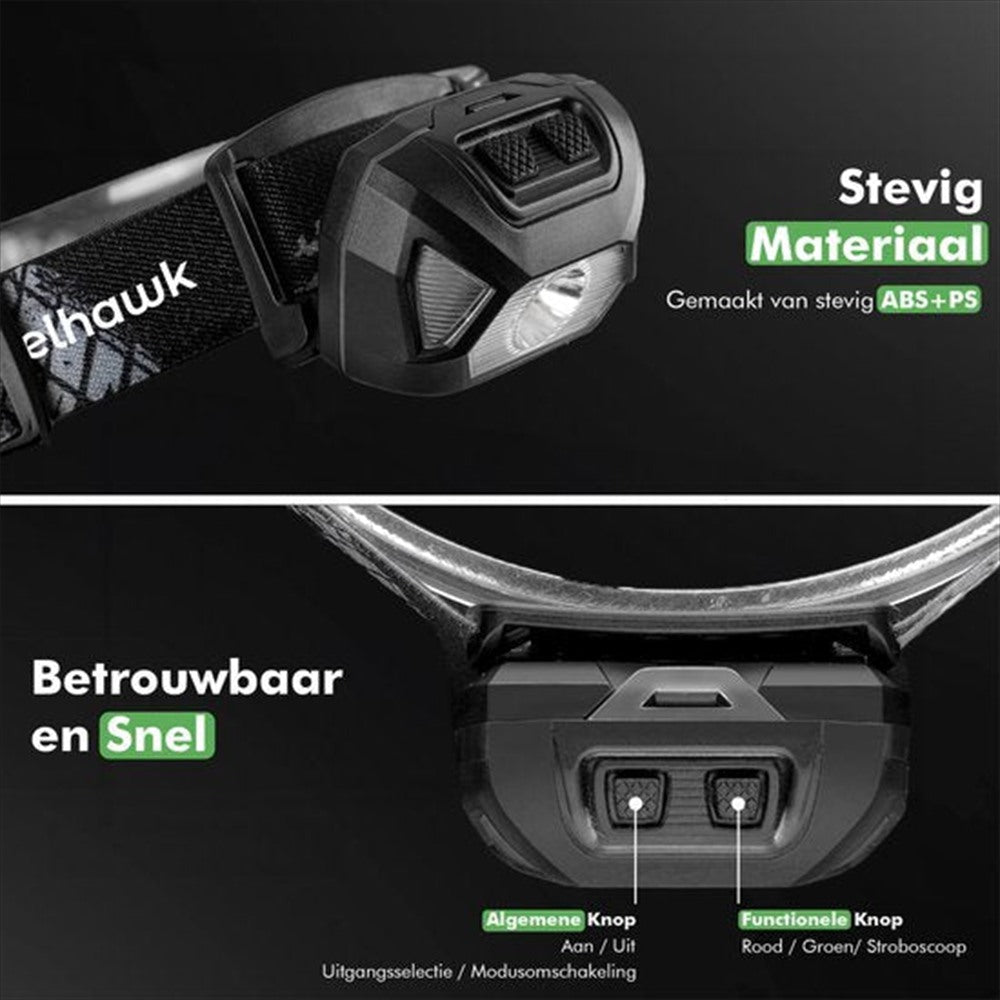 Travelhawk oplaadbare LED hoofdlamp met verstelbare hoofdband