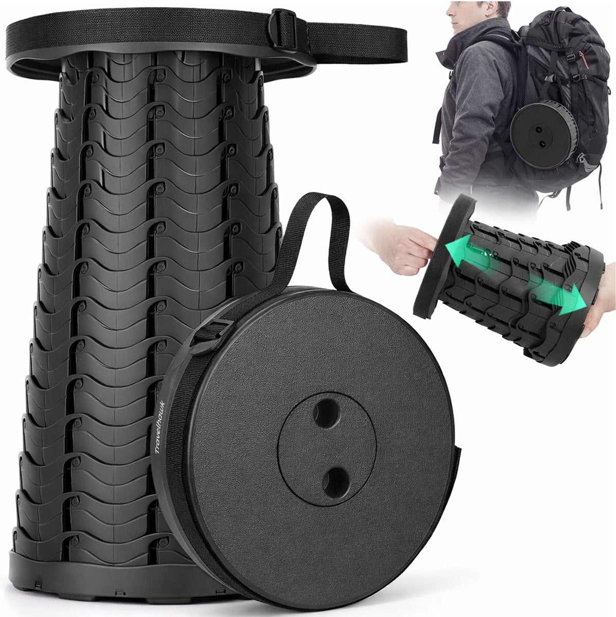 Travelhawk opvouwbare kruk ingeklapt compact formaat
