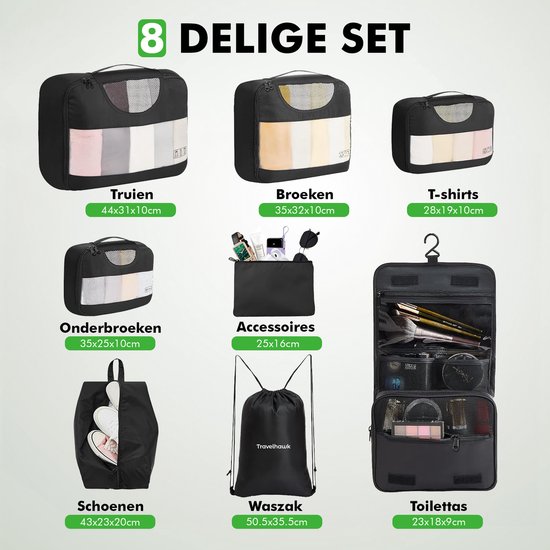 Travelhawk packing cubes lichtgewicht reistas organizer